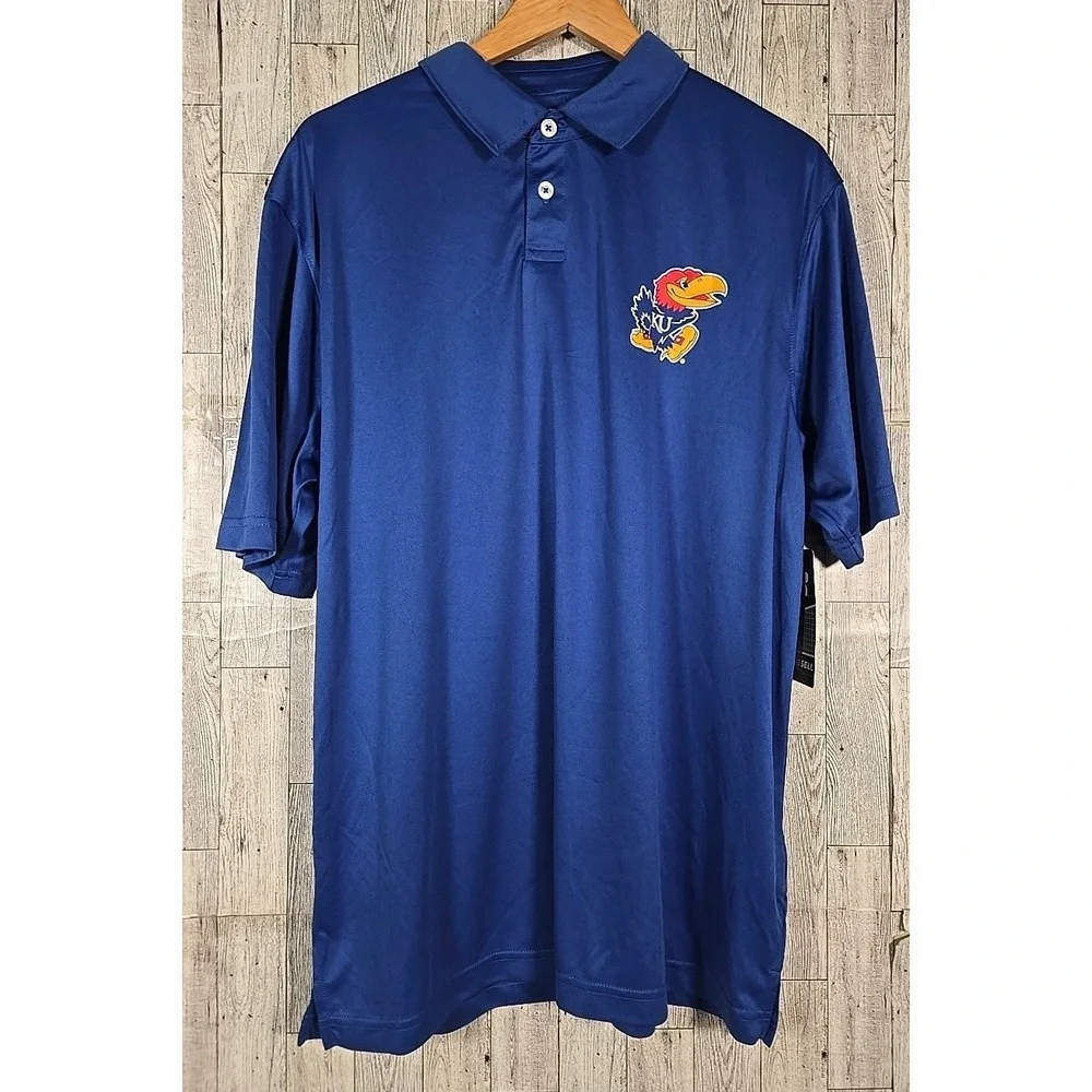 KU Jayhawks Polo LARGE 42-44 Kansas City Blue Russell NEW